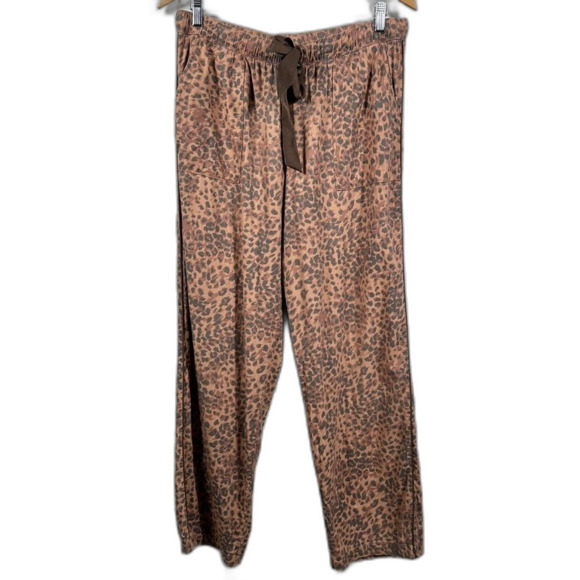 Aerie Leopard Print Flannel Pajama Pant Size Medium Long Casual Comfy Cozy Chic - Picture 4 of 16